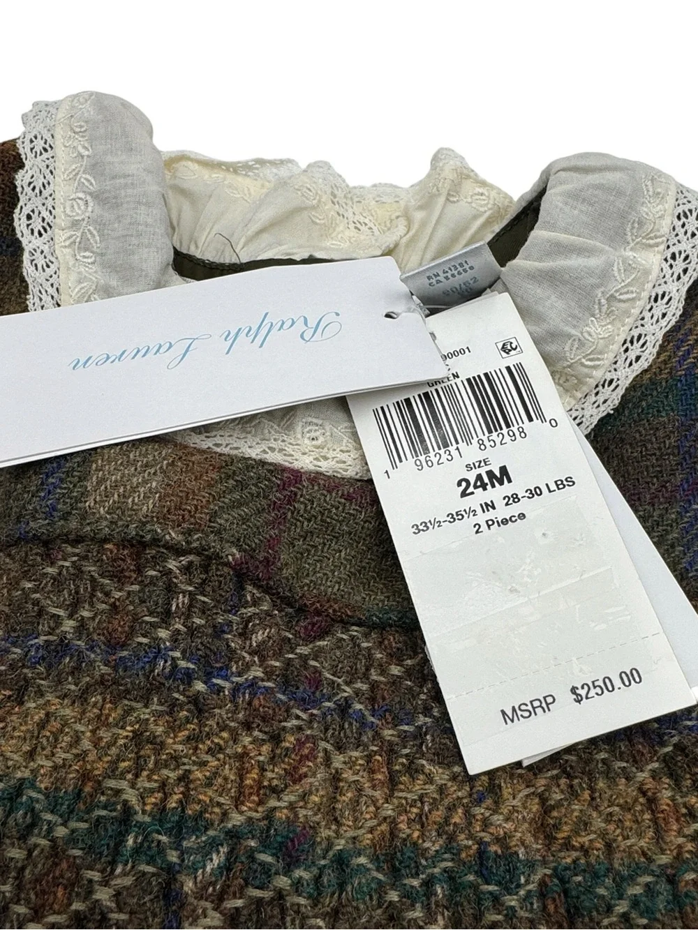 Ralph Lauren Plaid Smocked Wool Blend Dress and Bloomer Set Size 24M